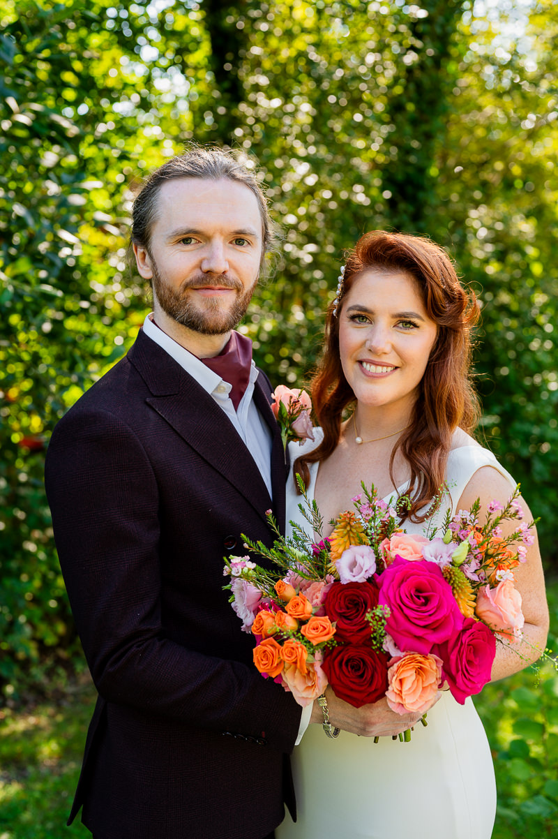portrait of groom and bride at Drumhierny Woodland Hideaway, leitrim