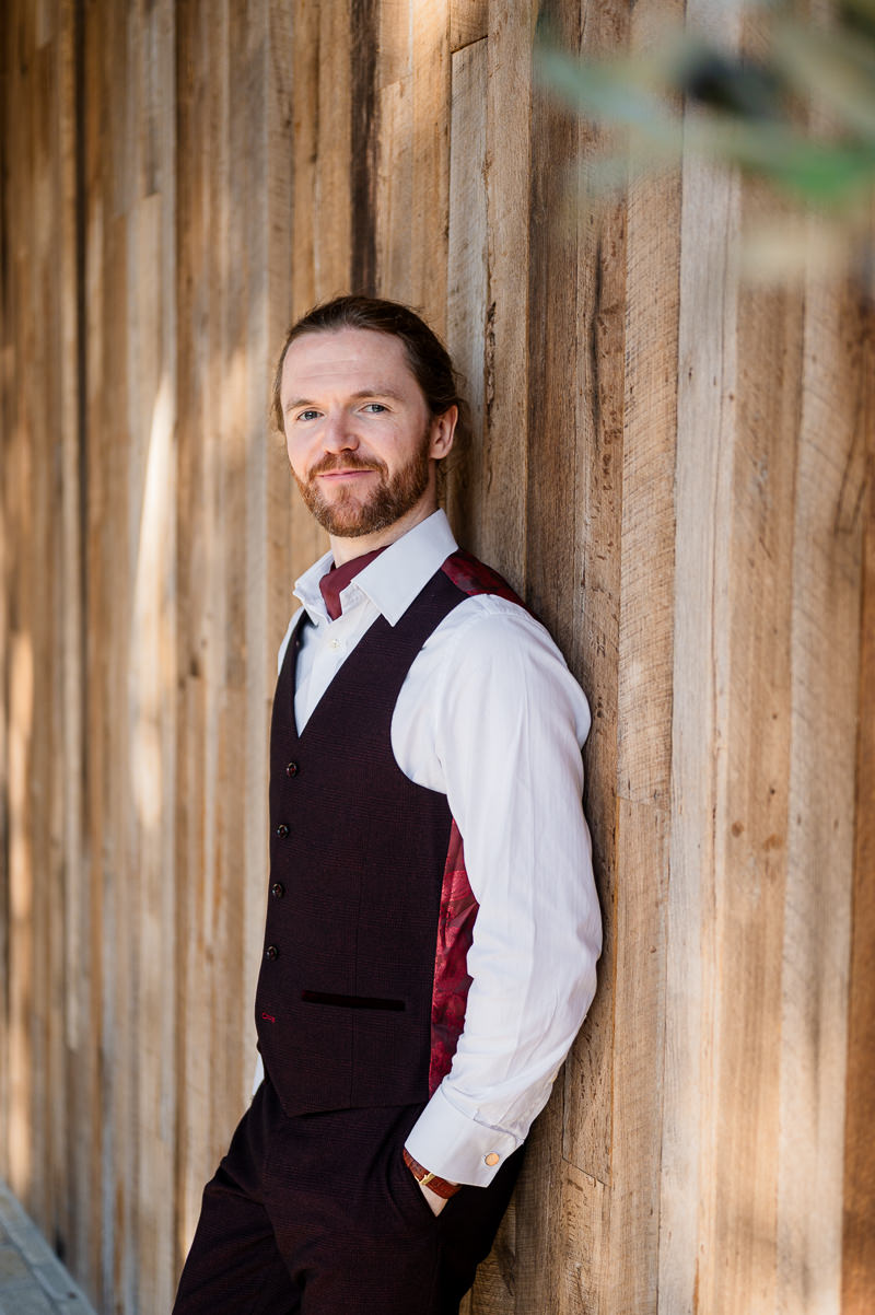 portrait of groom at Drumhierny Woodland Hideaway, leitrim