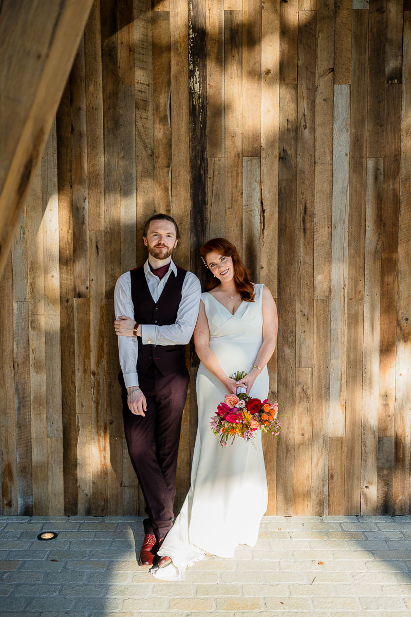 wedding portrait of bride and groom at drumhierny woodland hideaway