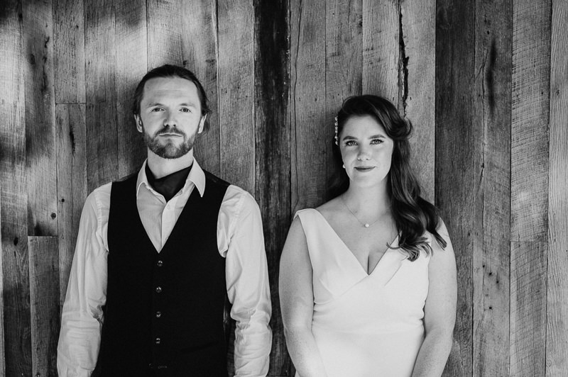 wedding portrait of bride and groom at drumhierny woodland hideaway
